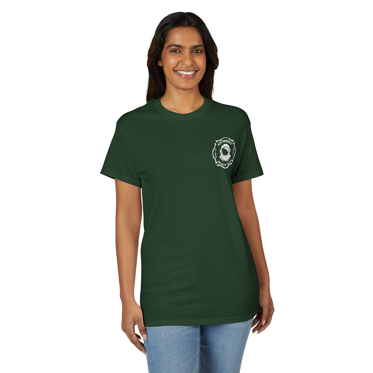 Astronaut Rescue Team Cotton-Poly DryBlend Tee, Firefighter Work Tee, Space Center Fire Rescue Shirt, Rocket Launch First Responder Gift