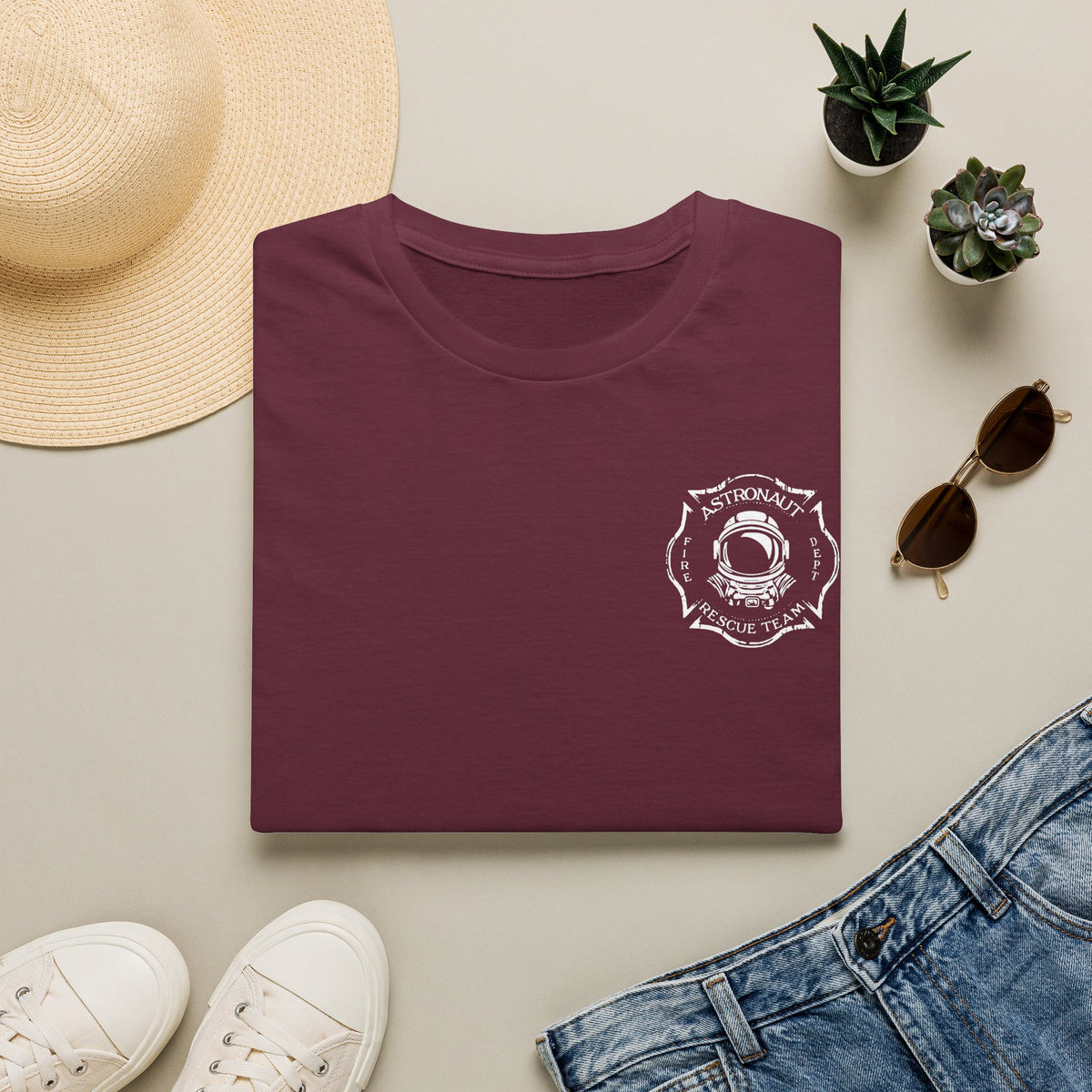 Astronaut Rescue Team Shirt, Soft Firefighter Space Tee, Maltese Cross Astronaut Helmet Graphic, Space Center Fire Rescue Gift