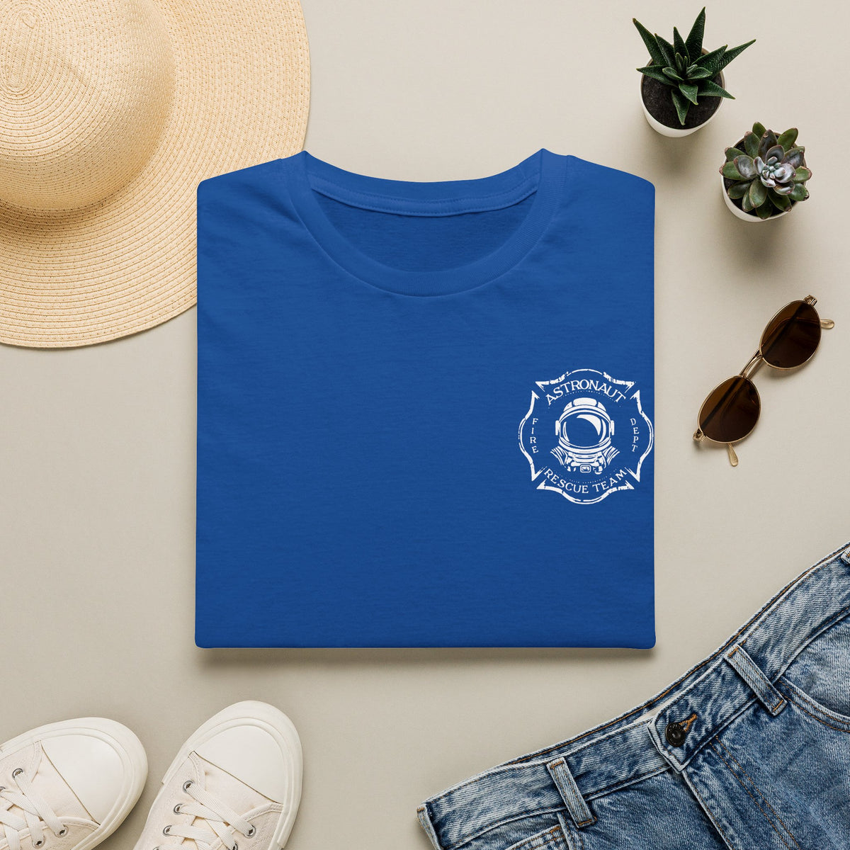Astronaut Rescue Team Shirt, Soft Firefighter Space Tee, Maltese Cross Astronaut Helmet Graphic, Space Center Fire Rescue Gift
