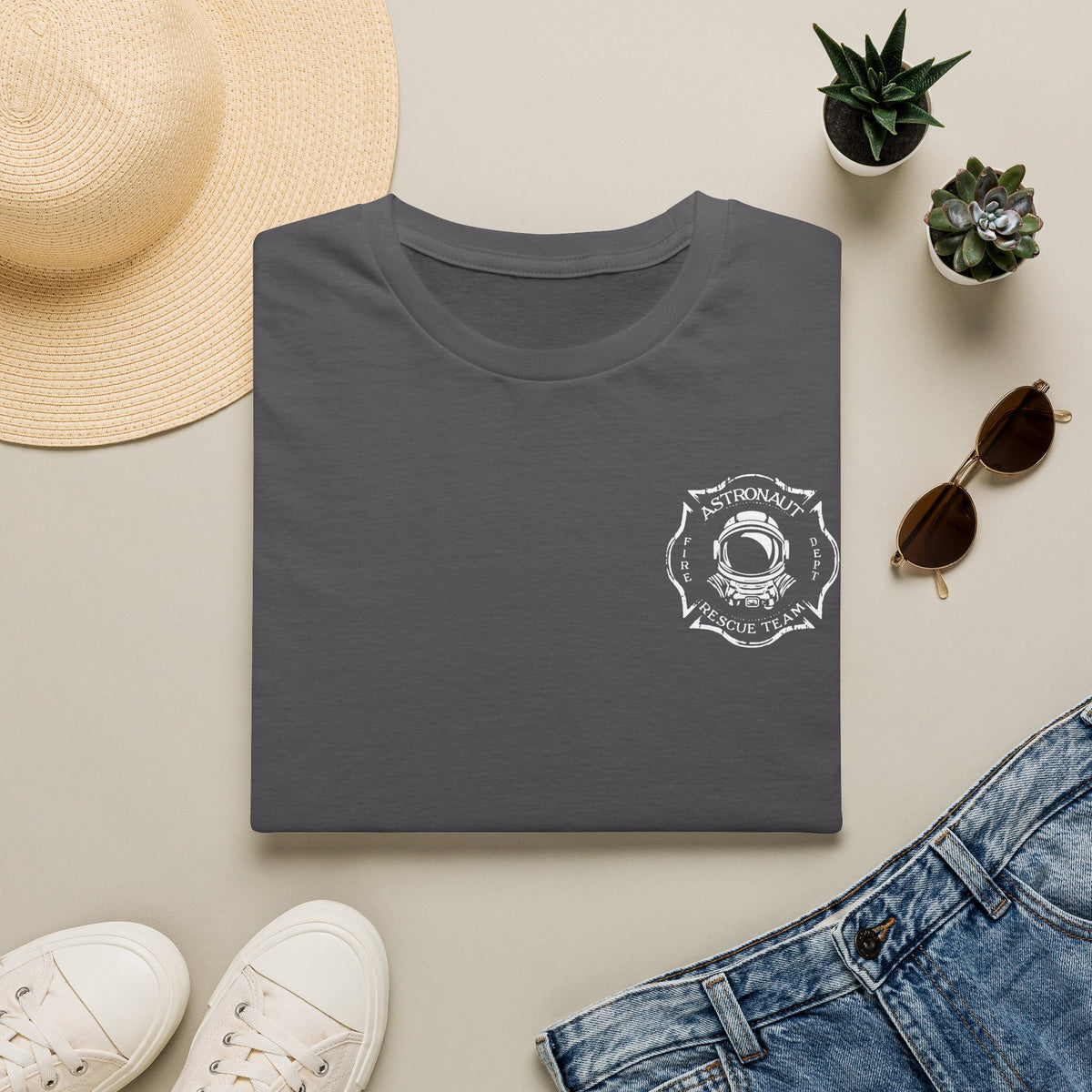 Astronaut Rescue Team Shirt, Soft Firefighter Space Tee, Maltese Cross Astronaut Helmet Graphic, Space Center Fire Rescue Gift
