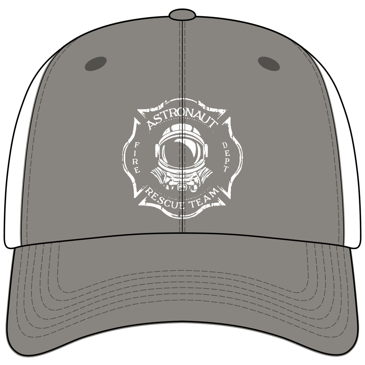 Astronaut Rescue Team Flexfit Mesh Cap, Embroidered Maltese Cross Firefighter Hat, Space Center Fire Rescue Gift for Space Fans