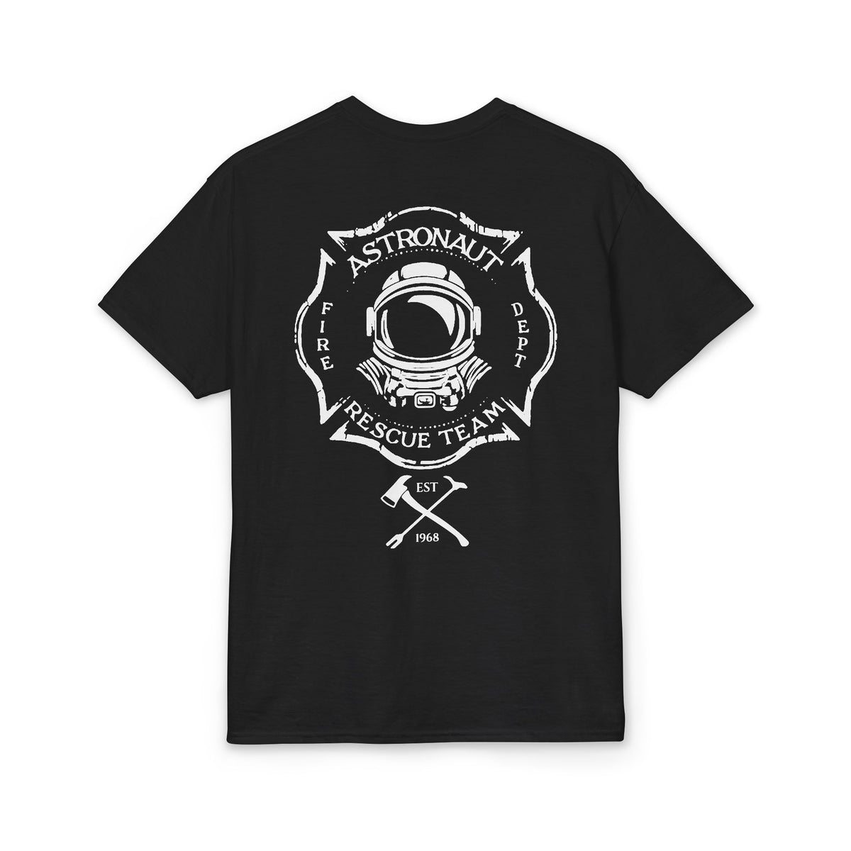 Astronaut Rescue Team Cotton-Poly DryBlend Tee, Firefighter Work Tee, Space Center Fire Rescue Shirt, Rocket Launch First Responder Gift