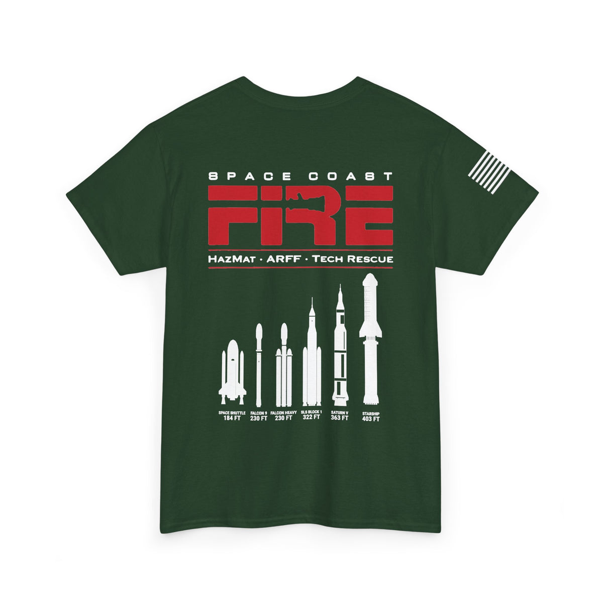 Space Center Fire Rescue Rocket Launch T-Shirt, American Flag Sleeve, Space Coast Fire Dept Firefighter Tee, First Responder Gift