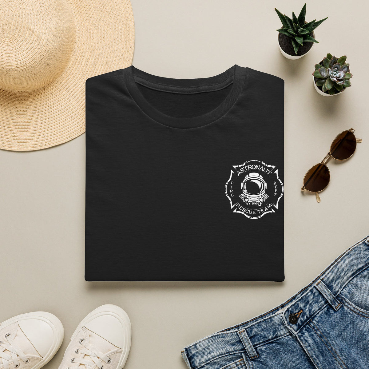Astronaut Rescue Team Shirt, Soft Firefighter Space Tee, Maltese Cross Astronaut Helmet Graphic, Space Center Fire Rescue Gift