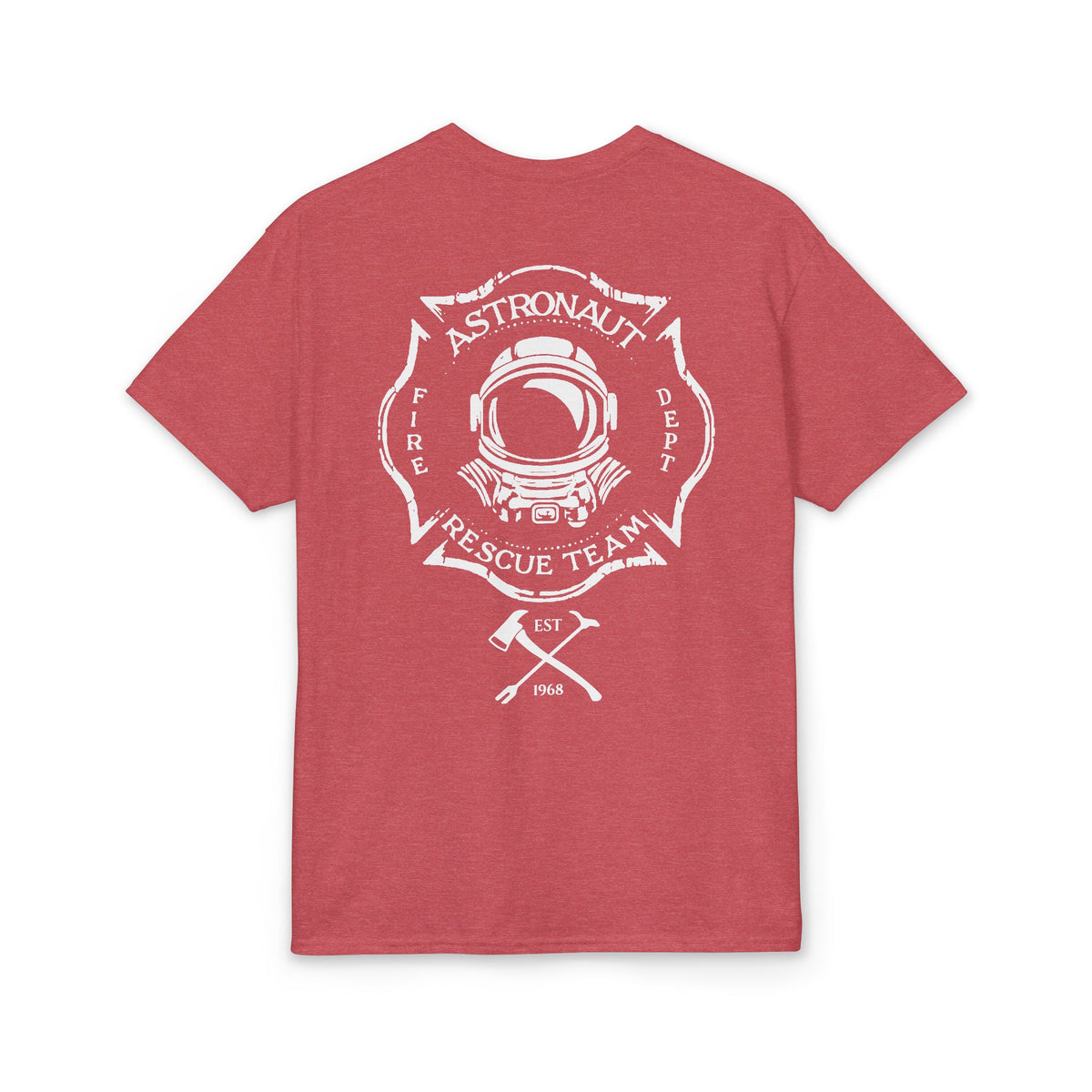 Astronaut Rescue Team Cotton-Poly DryBlend Tee, Firefighter Work Tee, Space Center Fire Rescue Shirt, Rocket Launch First Responder Gift