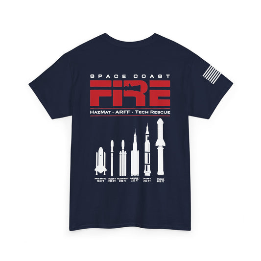 Space Center Fire Rescue Rocket Launch T-Shirt, American Flag Sleeve, Space Coast Fire Dept Firefighter Tee, First Responder Gift
