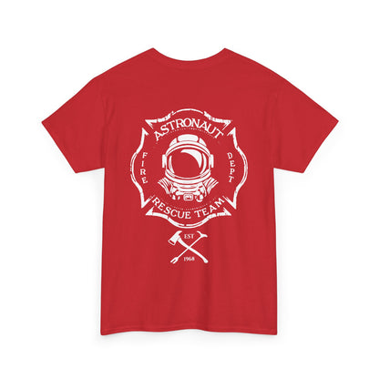Astronaut Rescue Team 100% Cotton Tee, Durable Firefighter Work Tee, Space Center Fire Rescue Shirt, Rocket Launch First Responder Gift