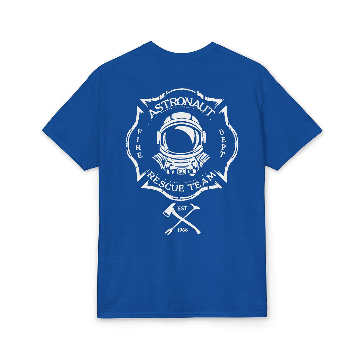 Astronaut Rescue Team Cotton-Poly DryBlend Tee, Firefighter Work Tee, Space Center Fire Rescue Shirt, Rocket Launch First Responder Gift