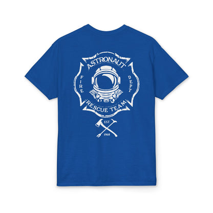Astronaut Rescue Team Cotton-Poly DryBlend Tee, Firefighter Work Tee, Space Center Fire Rescue Shirt, Rocket Launch First Responder Gift