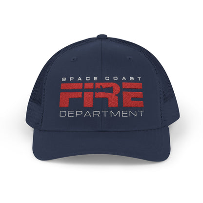 Space Coast Fire Department Trucker Hat, Embroidered Firefighter Cap, Space Center Fire Rescue Gift