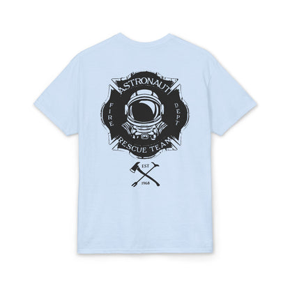 Astronaut Rescue Team Cotton-Poly DryBlend Tee, Firefighter Work Tee, Space Center Fire Rescue Shirt, Rocket Launch First Responder Gift