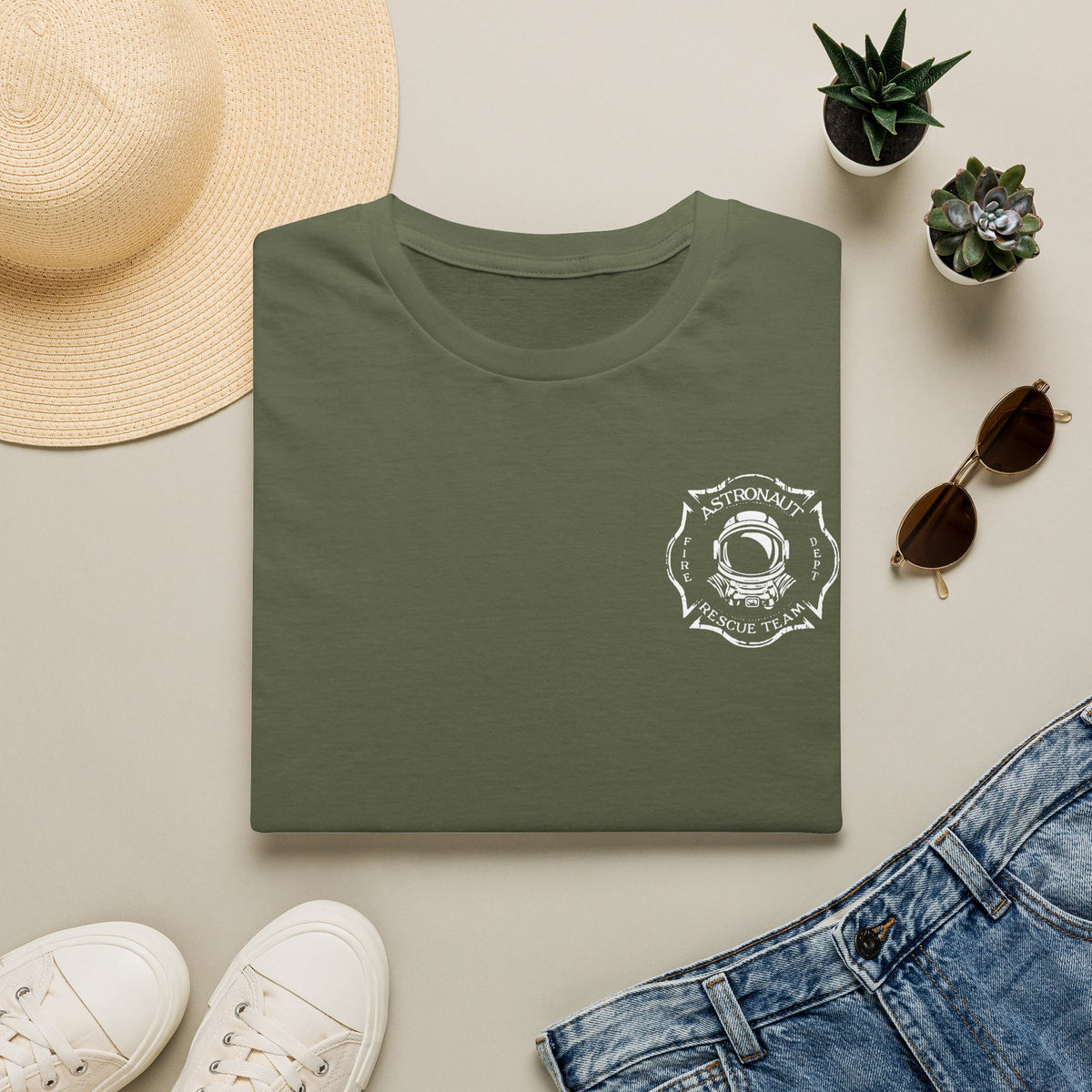Astronaut Rescue Team Shirt, Soft Firefighter Space Tee, Maltese Cross Astronaut Helmet Graphic, Space Center Fire Rescue Gift