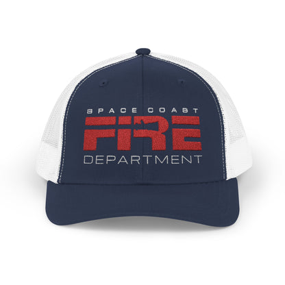 Space Coast Fire Department Trucker Hat, Embroidered Firefighter Cap, Space Center Fire Rescue Gift