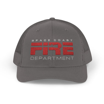 Space Coast Fire Department Vintage Trucker Cap, Embroidered Firefighter Hat, Space Fan Gift