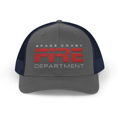 Space Coast Fire Department Trucker Hat, Embroidered Firefighter Cap, Space Center Fire Rescue Gift