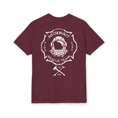 Astronaut Rescue Team Cotton-Poly DryBlend Tee, Firefighter Work Tee, Space Center Fire Rescue Shirt, Rocket Launch First Responder Gift