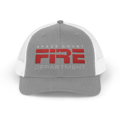 Space Coast Fire Department Vintage Trucker Cap, Embroidered Firefighter Hat, Space Fan Gift