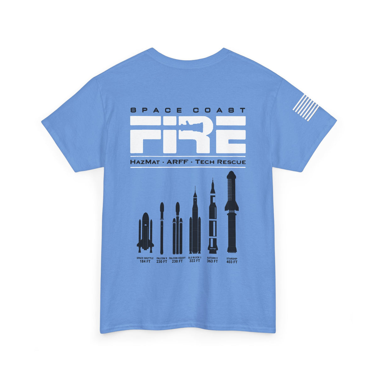 Space Center Fire Rescue Rocket Launch T-Shirt, American Flag Sleeve, Space Coast Fire Dept Firefighter Tee, First Responder Gift
