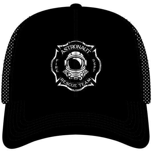 Astronaut Rescue Team Flexfit Mesh Cap, Embroidered Maltese Cross Firefighter Hat, Space Center Fire Rescue Gift for Space Fans