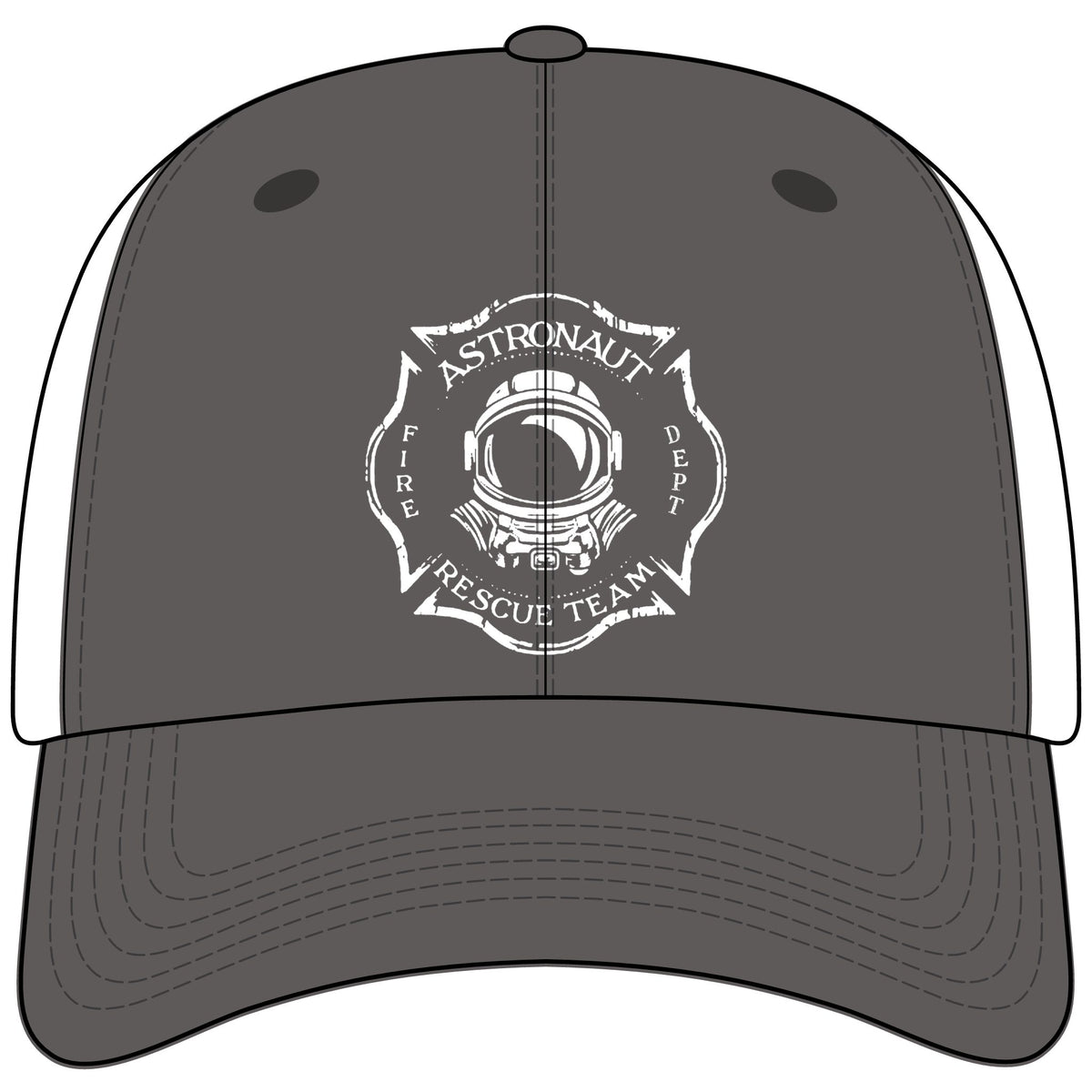 Astronaut Rescue Team Flexfit Mesh Cap, Embroidered Maltese Cross Firefighter Hat, Space Center Fire Rescue Gift for Space Fans
