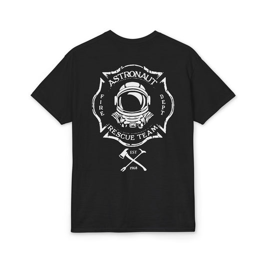 Astronaut Rescue Team Cotton-Poly DryBlend Tee, Firefighter Work Tee, Space Center Fire Rescue Shirt, Rocket Launch First Responder Gift