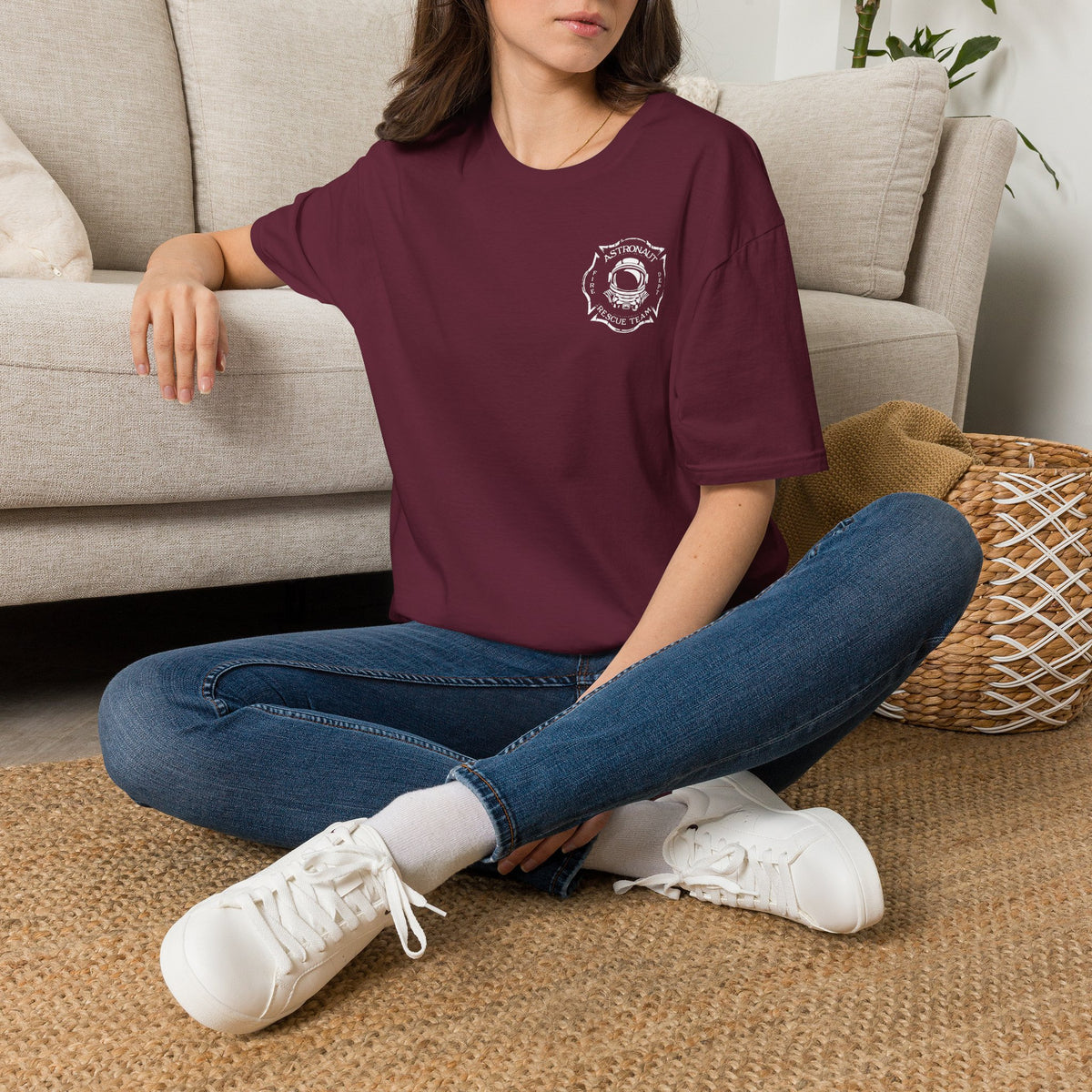Astronaut Rescue Team Shirt, Soft Firefighter Space Tee, Maltese Cross Astronaut Helmet Graphic, Space Center Fire Rescue Gift