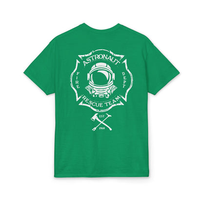 Astronaut Rescue Team Cotton-Poly DryBlend Tee, Firefighter Work Tee, Space Center Fire Rescue Shirt, Rocket Launch First Responder Gift