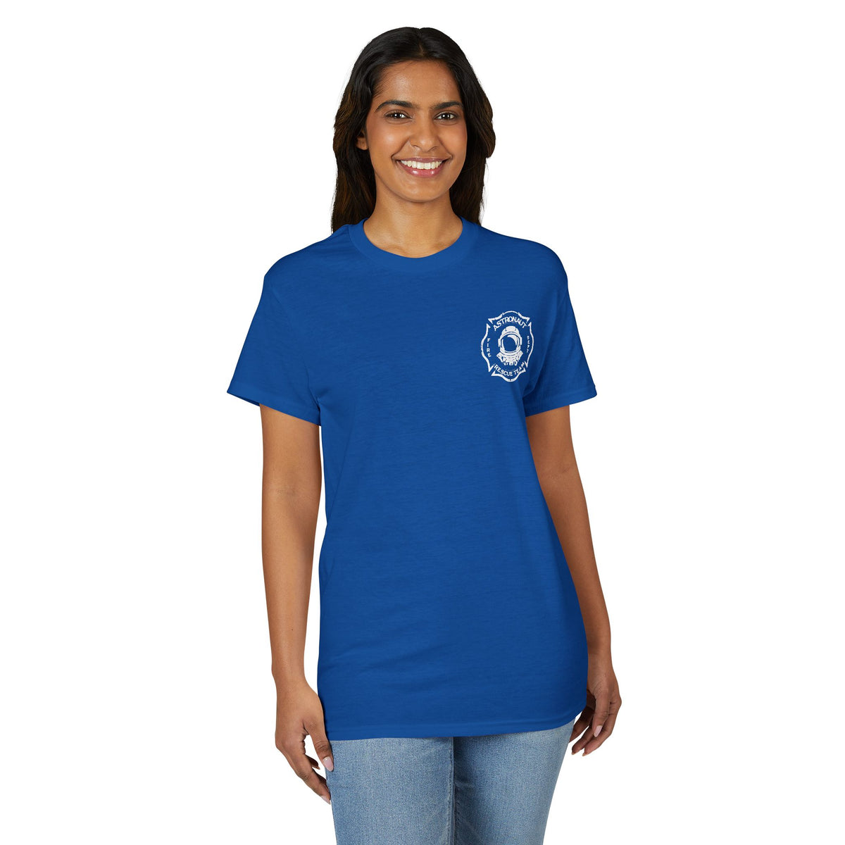 Astronaut Rescue Team Cotton-Poly DryBlend Tee, Firefighter Work Tee, Space Center Fire Rescue Shirt, Rocket Launch First Responder Gift