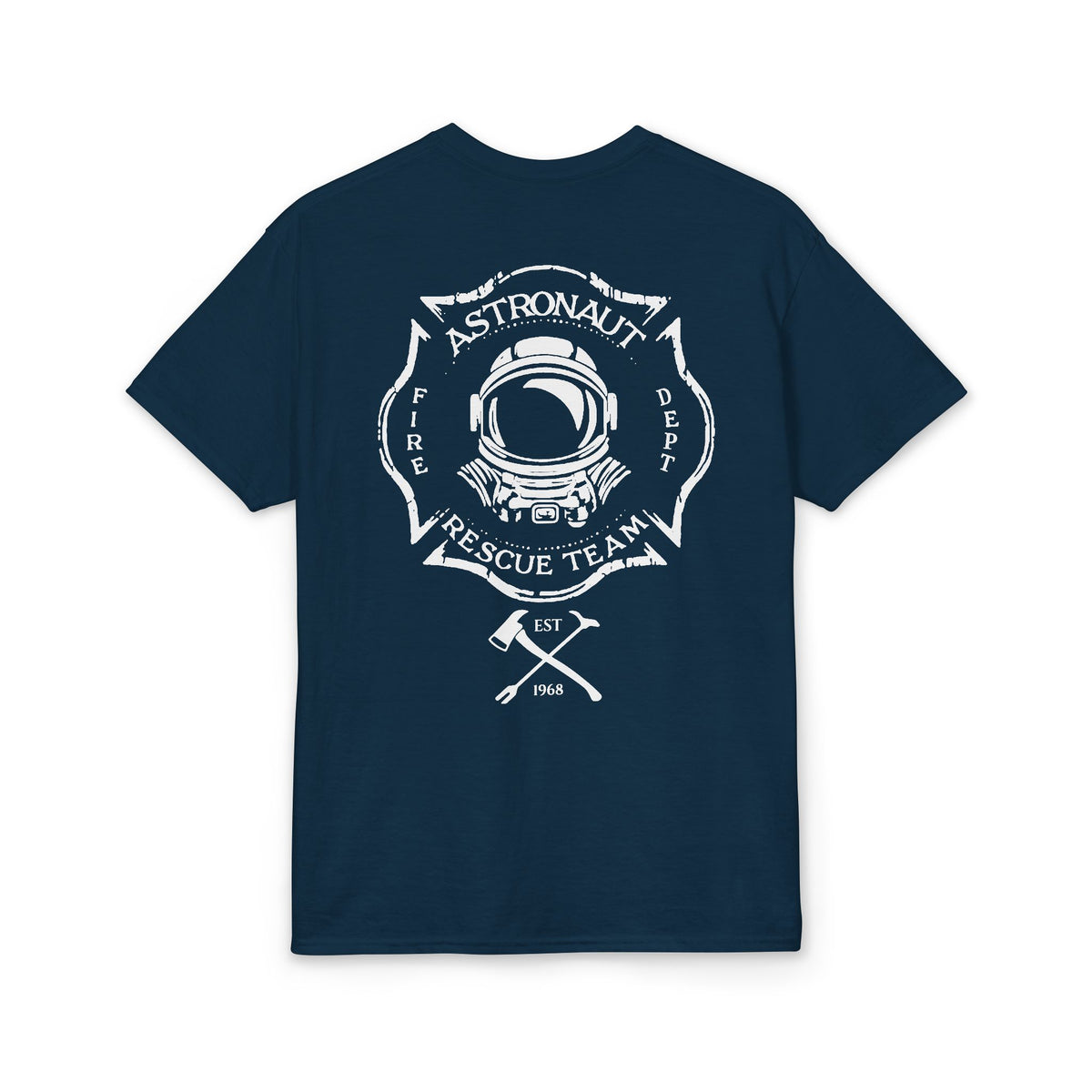 Astronaut Rescue Team Cotton-Poly DryBlend Tee, Firefighter Work Tee, Space Center Fire Rescue Shirt, Rocket Launch First Responder Gift