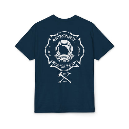 Astronaut Rescue Team Cotton-Poly DryBlend Tee, Firefighter Work Tee, Space Center Fire Rescue Shirt, Rocket Launch First Responder Gift