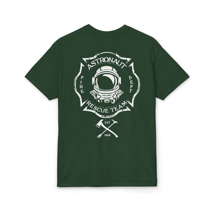 Astronaut Rescue Team Cotton-Poly DryBlend Tee, Firefighter Work Tee, Space Center Fire Rescue Shirt, Rocket Launch First Responder Gift